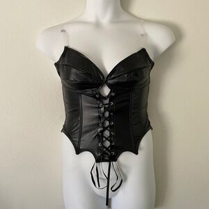 Black Corset 28 - 29 inches bust Gothic Bat Wing Goth Look Vegan Leather Stretch